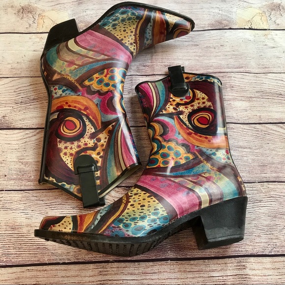 Shoes - NWOB Cowboy rain boots rubber art print 11